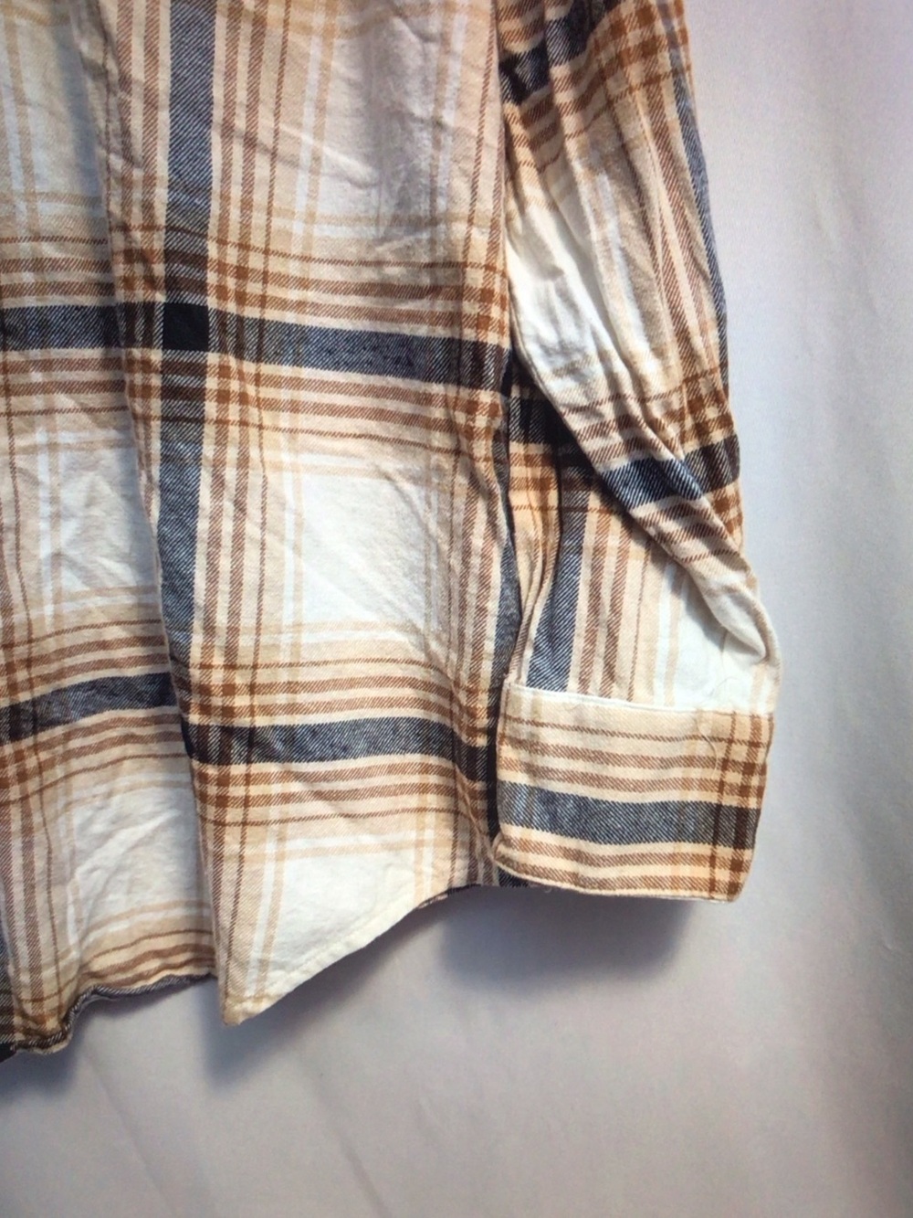 Old Navy Cream, Brown & Blue Plaid Button-Front Shirt - Picture 8 of 13